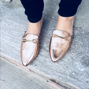 GIGI // Designer fur lined loafer mule ROSE GOLD